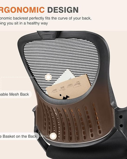 Sweetcrispy Office Computer Desk Chair, Ergonomic High-Back Mesh Rolling Work Chairs with Wheels and Adjustable Headrests, Comfortable Lumbar Support, Comfy Armrest for Home, Bedroom, Study,Black - LeafyLoom