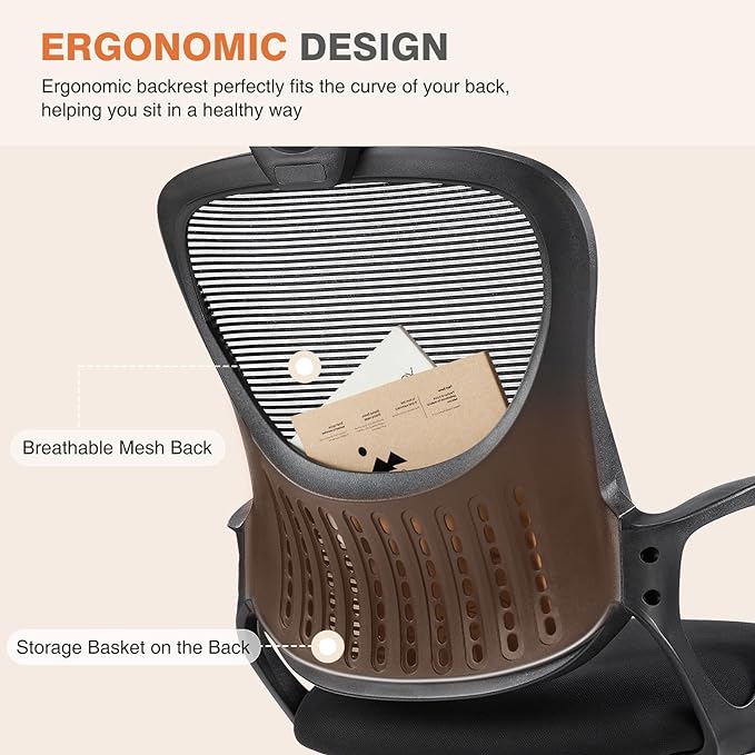 Sweetcrispy Office Computer Desk Chair, Ergonomic High-Back Mesh Rolling Work Chairs with Wheels and Adjustable Headrests, Comfortable Lumbar Support, Comfy Armrest for Home, Bedroom, Study,Black - LeafyLoom