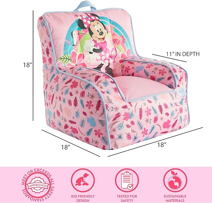 Idea Nuova Disney Minnie Mouse Smile Toddler Bean Bag Decorative Chair with Carry Handle, Large - LeafyLoom