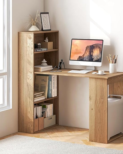 Computer Desk with Shelves, Natural - LeafyLoom