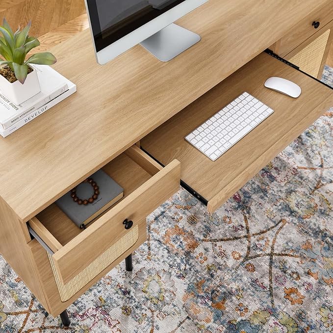 Modway Chaucer Modern Wood Grain Computer Office Desk, Oak - LeafyLoom