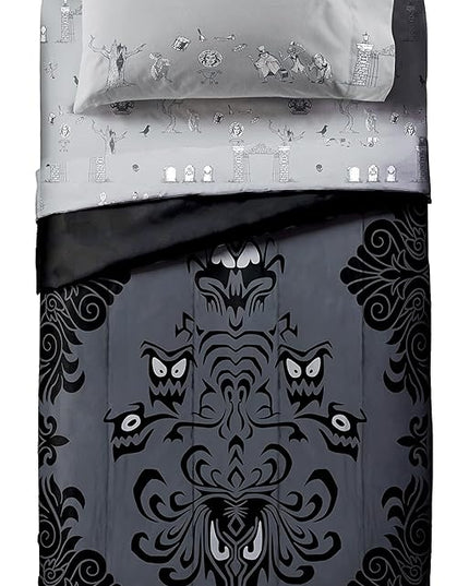 Jay Franco Disney Haunted Mansion Happy Haunts Damask 7 Piece Full Bed Set - includes Reversible Comforter & Sheet Set - Super Soft Fade Resistant Microfiber - (Official Disney Product) - LeafyLoom