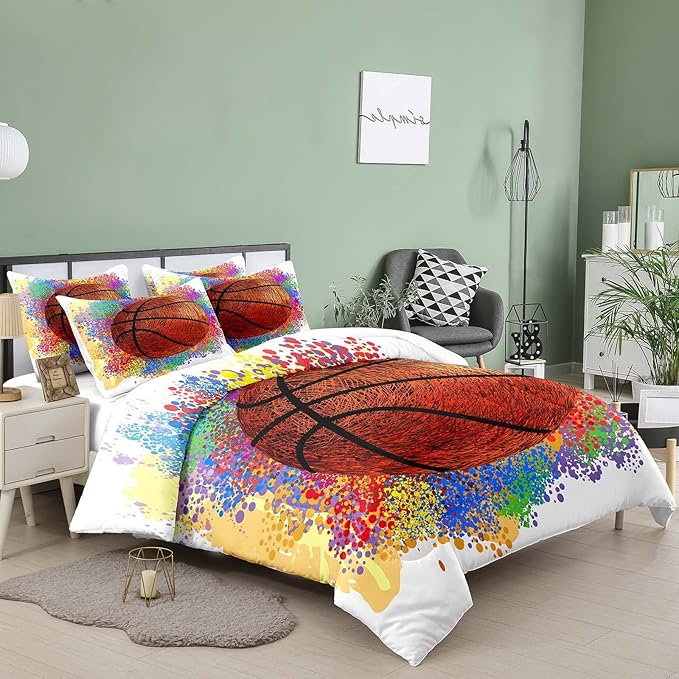 Tailor Shop Twin Size Comforter Set,Basketball Bedding Set for Boys Kids Teens,Sports Kids Basketball Comforter Sets with 1 Pillowcases - LeafyLoom
