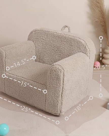 Kids Snuggly-Soft Sherpa Chair, Cuddly Toddler Foam Chair for Boys and Girls, Light Grey - LeafyLoom