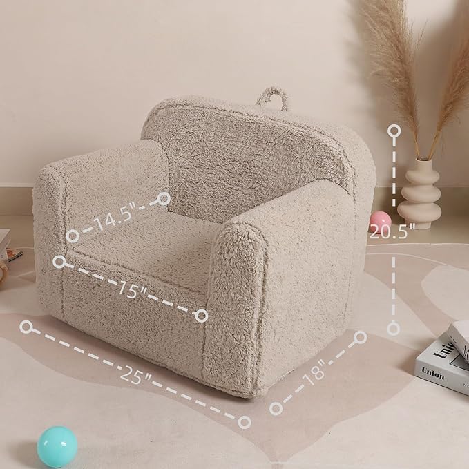 Kids Snuggly-Soft Sherpa Chair, Cuddly Toddler Foam Chair for Boys and Girls, Light Grey - LeafyLoom