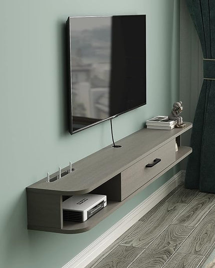 Pmnianhua Floating TV Stand,47'' Wall Mounted Floating Media Console for TVs up to 50 inches,Floating TV Shelf with Storage for Gaming Consoles Small Spaces Apartments, Bedrooms (Light Grey Oak) - LeafyLoom
