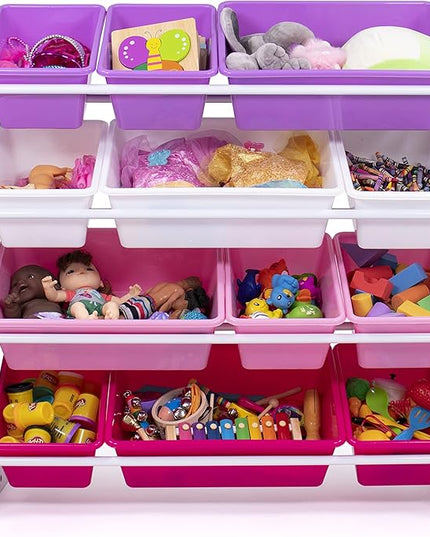 Humble Crew Kids' Toy Storage Organizer with 12 Plastic Bins, Pink&Purple, White/Purple/Pink - LeafyLoom