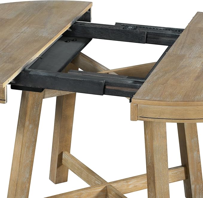 NicBex Round Dining Table Dining Room Set 5-Piece Farmhouse Dining Table Set Wood Round Extendable Dining Table and 4 Upholstered Dining Chairs for Set, Natural Wood Wash - LeafyLoom