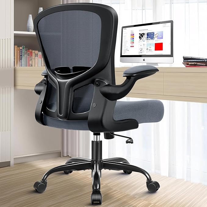 Ergonomic Office Chair, Lumbar Support Desk Chair with Flip-up Armrest and Breathable Mesh, Height Adjustable Swivel Office Chair Darkgray - LeafyLoom