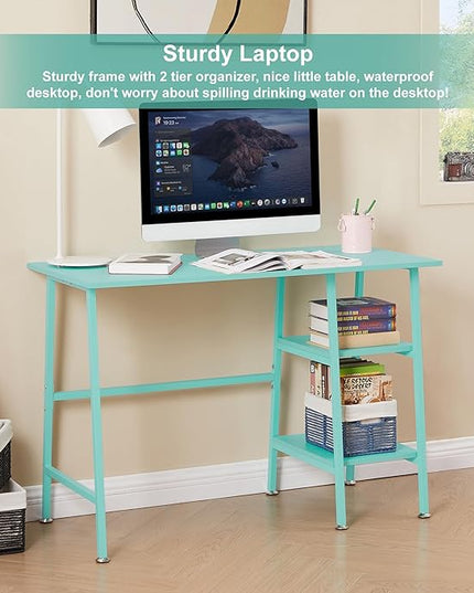 VECELO 43 Inch Computer Desk Writing Study Work Office Table Modern desk with shelves wooden desk for Home Bedroom,Blue Desk - LeafyLoom