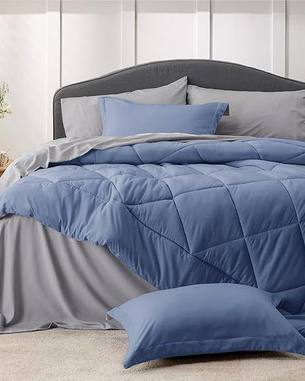 Bedsure Infinity Blue Twin Comforter Set - 5 Pieces Reversible Twin Bed in a Bag, Extra Long Twin Bed Set Infinity Blue and Grey with Comforters, Sheets, Pillowcase & Sham - LeafyLoom