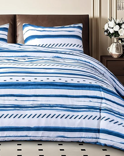 Sophia & William King Size Comforter Set for All Season, 3 Pcs Bedding Set with Navy Printed Comforter with & 2 Pillowcases - LeafyLoom