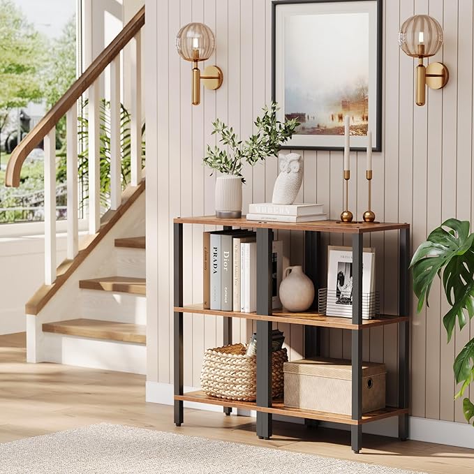 TUTOTAK Bookshelf, 6-Tier Tall Book Shelf, Narrow Bookcase for Small Space, DIY Stackable Bookshelf, for Living Room, Office, Study, Entryway, Industrial, Rustic Brown BS01BB006 - LeafyLoom