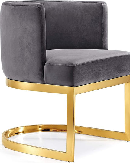 Meridian Furniture Gianna Collection Modern | Contemporary Velvet Upholstered Dining Chair with Polished Gold Metal Frame, 24" W x 22" D x 29.5" H, Grey - LeafyLoom
