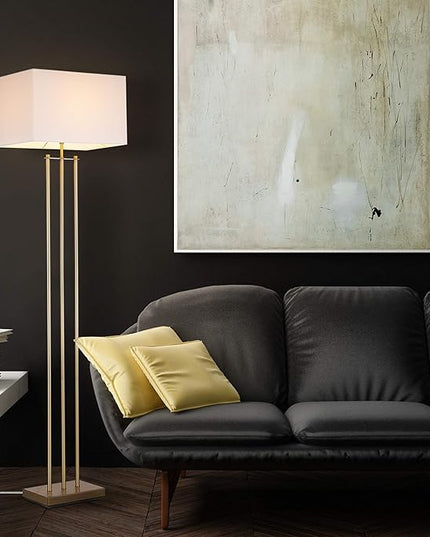 Globe Electric 67775 62" Floor Lamp, Matte Brass, White Linen Shade, Floor Lamp for Living Room, Floor Lamp for Bedroom, Home Improvement, Reading Lamp, Home Office Accessories, Home Décor - LeafyLoom