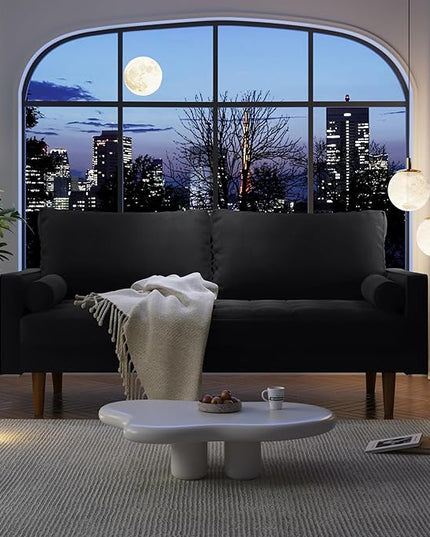 Velvet Furniture for Small Spaces, Mid-Century Modern Loveseats for Living Room, Love Seat Couch Sofas, 70 Inches, Black - LeafyLoom