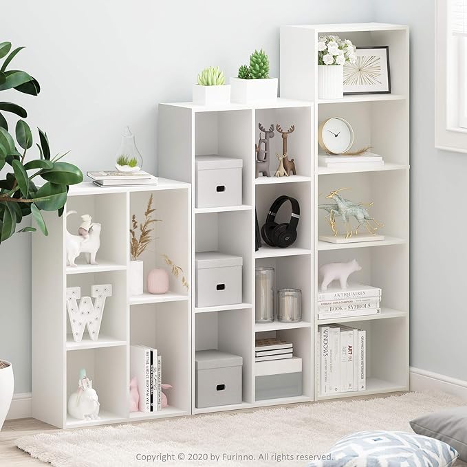Furinno Luder Bookcase / Book / Storage , 5-Cube, White - LeafyLoom
