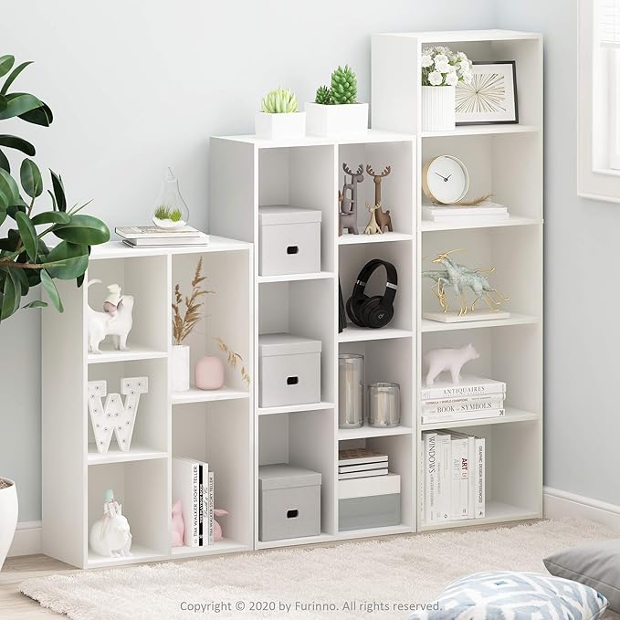 Furinno Luder Bookcase / Book / Storage , 7-Cube, White - LeafyLoom