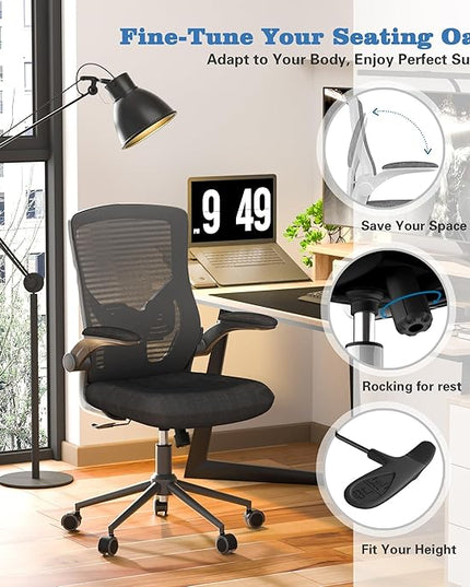 Office Chair, High Back Desk Chair with Adjustable Lumbar Support, Ergonomic Mesh Computer Chair with Premium Cold-Cured Cushion, Height Liftable Swivel Chair for Home Office - LeafyLoom