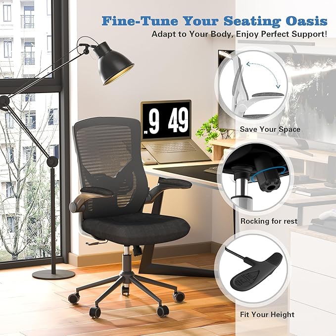 Office Chair, High Back Desk Chair with Adjustable Lumbar Support, Ergonomic Mesh Computer Chair with Premium Cold-Cured Cushion, Height Liftable Swivel Chair for Home Office - LeafyLoom