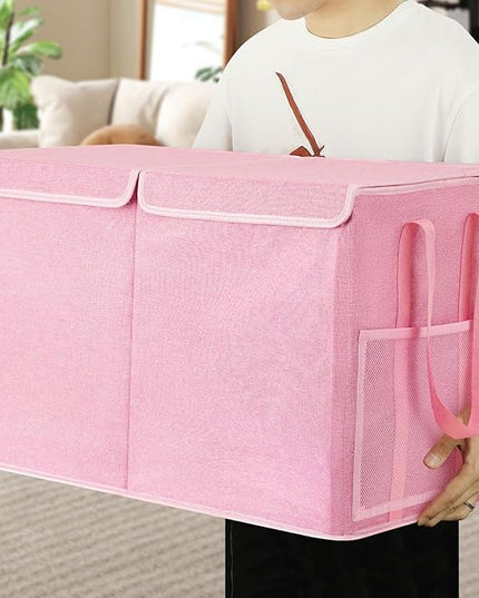 Large Toy Box for Boys Girls Toy Chest Kids Toy Storage Organizer Collapsible Toy Storage Bin Basket with Two Mesh Pockets for Nursery Playroom Bedroom Living Room Organization - LeafyLoom