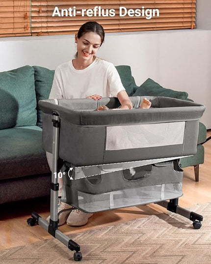 Bedside Crib,3 in 1 Baby Crib Adjustable Portable Bed for Infant,Baby Bassinet with Mosquito net Baby Newborn Must Have Bed,Grey - LeafyLoom