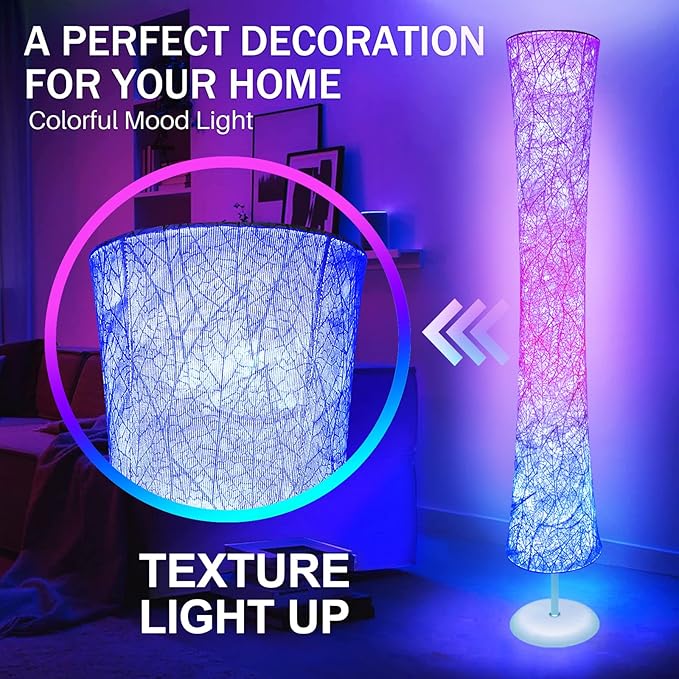 WORLD WIN Floor Lamps for Living Room, Standing Led Lamp RGB Color Changing with APP & Remote Control, 62 Inch DIY Mode Music Sync Modern Corner Lamp Decor for Living Room Bedroom Game, 1 Piece - LeafyLoom