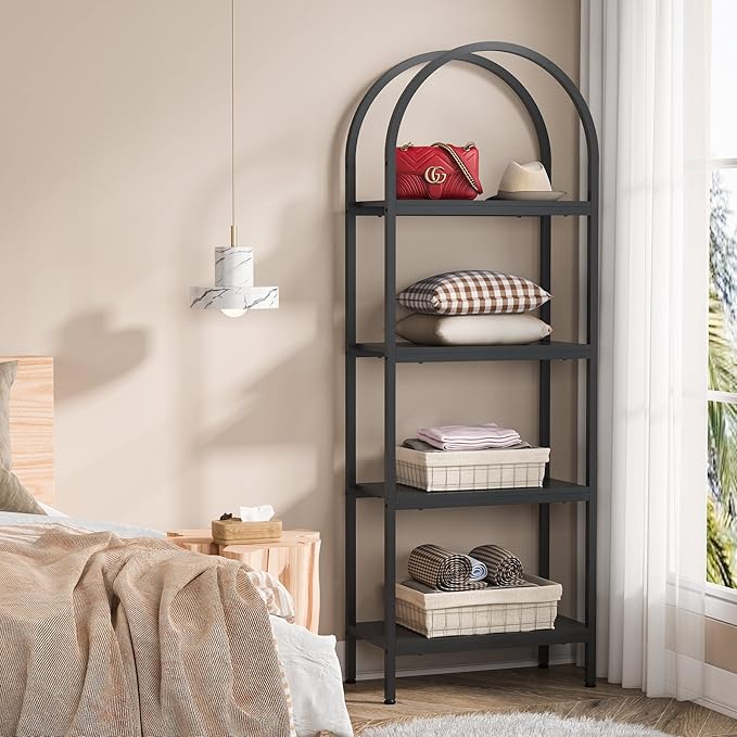 Tribesigns 4-Tier Open Bookshelf, 70.8" Wood Bookcase Storage Shelves with Metal Frame, Freestanding Display Rack Tall Shelving Unit for Office, Bedroom, Living Room, Easy Assembly (Black, 1PC) - LeafyLoom