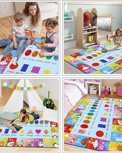 HEBE Kids Play Rug 3'4"x5' ABC Alphabet Numbers Shapes Educational Kid Area Rug Washable Baby Crawling Mat Non Slip Kid Play Mat Carpet for Girl Boy Bedroom Playroom - LeafyLoom
