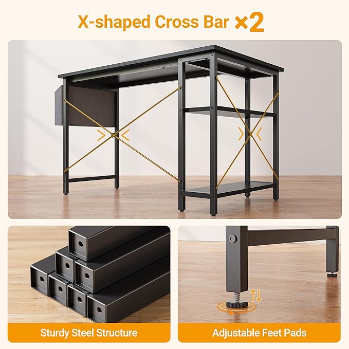 BANTI L Shaped Small Computer Desk with Storage Shelves, 40" Home Office Small Corner Desk Study Writing Table, Black - LeafyLoom