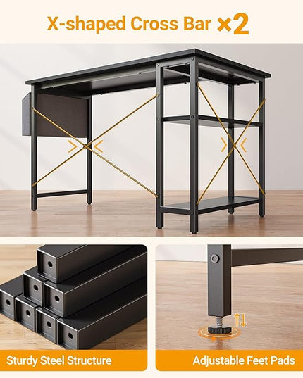 BANTI L Shaped Small Computer Desk with Storage Shelves, 47" Home Office Small Corner Desk Study Writing Table, Black - LeafyLoom