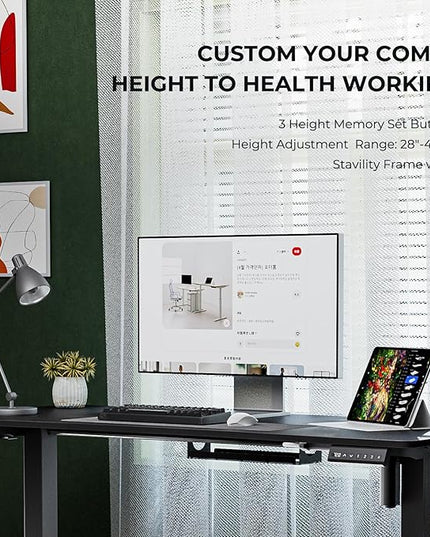 Electric Standing Desk,Adjustable Height Desk With Curved Desktop, Stand Up Desk With 2 Metal Hooks & Cable Organizer Box, Powerful Motor For Fast Switch From Sit To Stand Position 48x24 Black - LeafyLoom