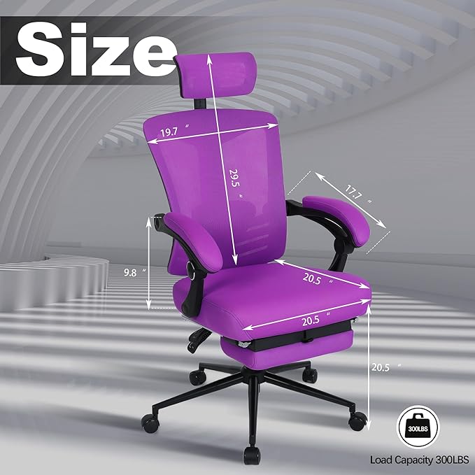Vonesse Ergonomic Office Chair with Footrest High Back Computer Mesh Office Chairs with Footrest Big and Tall Office Chair Reclining Home Office Chair Desk Chair Purple - LeafyLoom