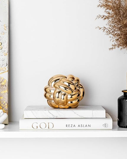 1pcs Gold Knot Decor, Coffee Table Books Decor (5x4) Book Decor, Bookshelf Decor, Shelf Decor Aesthetic, Home Decor Accents, Console Table Decorations - LeafyLoom