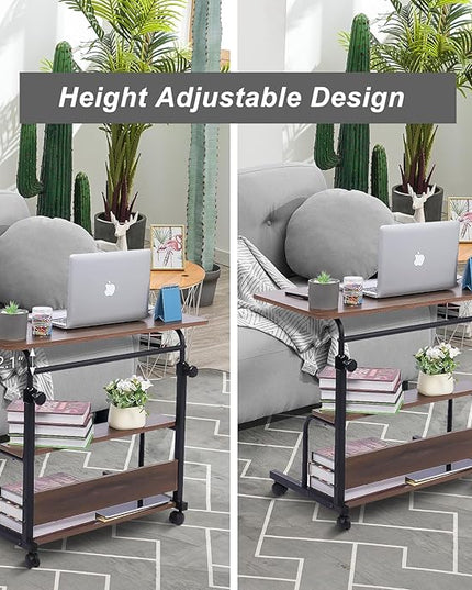 Portable Desk Small Desks for Small Spaces Laptop Table Brown Rolling Adjustable Desk on Wheels Mobile Couch Desk for Bedroom Home Office Computer Standing Desk Student Desk with Storage 32x16 Inch - LeafyLoom