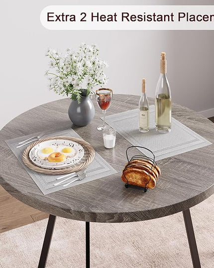 GAOMON Dining Table Set for 2, Kitchen Table and Chairs for 2 with Upholstered Chairs, 3 Piece Dining Room Table Set, Round Kitchen Table Set for Small Space, Apartment, Studio, Rustic Gray - LeafyLoom