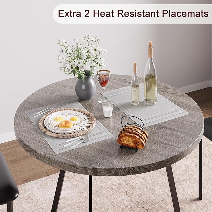 GAOMON Dining Table Set for 2, Kitchen Table and Chairs for 2 with Upholstered Chairs, 3 Piece Dining Room Table Set, Round Kitchen Table Set for Small Space, Apartment, Studio, Rustic Gray - LeafyLoom