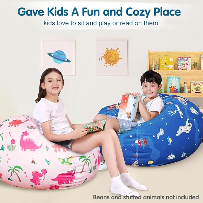 Lukeight Stuffed Animal Storage Bean Bag Chair Cover for Kids, Zipper Beanbag Chair Cover for Organizing Toddler & Kids' Rooms Plush Toys (Outer Space Velvet, X-Large) - LeafyLoom