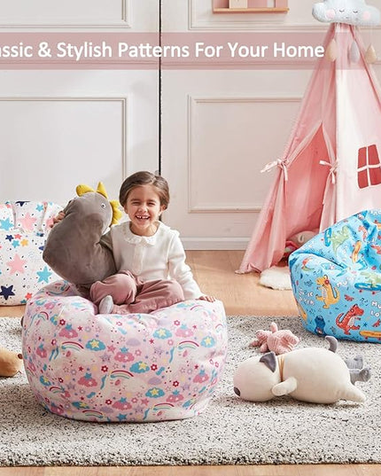 Nobildonna Stuffed Animal Storage Bean Bag Chair Cover Only for Kids Girls Toddler, Large Beanbag Chair without Filling for Organizing Children Soft Plush Toys - LeafyLoom