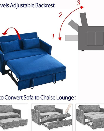 Sleeper Couch Pull-Out Sofa Bed 3-in-1 Versatile Multi-Functional Velvet, Convertible 54'' Loveseat Chaise Lounge with Adjustable Backrest Lumbar Pillows,for Living Room Side Pockets,Small Space - LeafyLoom