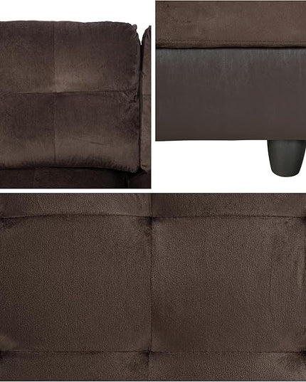 L Shaped Sofa with Ottoman Modern Sectional Living Room, Bedroom, Office, L Couch Leather-Brown - LeafyLoom