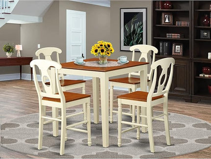 East West Furniture VNKE5-WHI-W Vernon 5 Piece Kitchen Counter Set Includes a Square Table and 4 Dining Room Chairs, 36x36 Inch, Buttermilk & Cherry - LeafyLoom