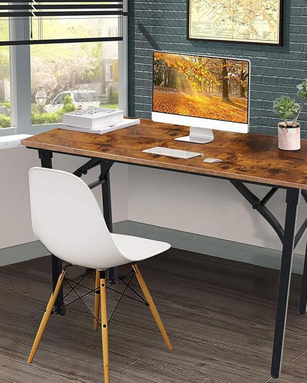 TEMI Folding Desk 31.5", Computer Desk for Home Office, Folding Table No Assembly Required, Office Desk for Small Space, Small Desk with Stable Black Frame, Rustic Brown - LeafyLoom
