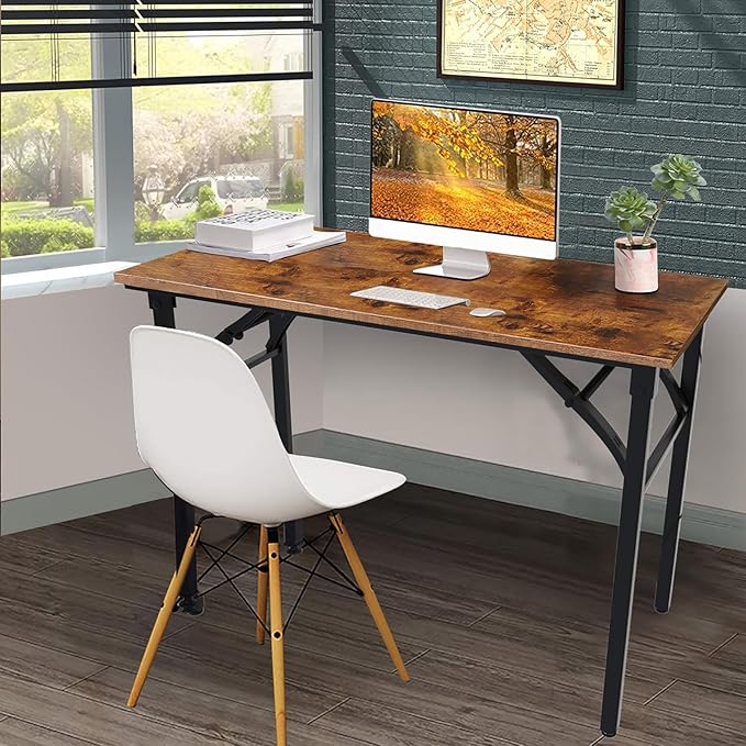 TEMI Folding Desk 31.5", Computer Desk for Home Office, Folding Table No Assembly Required, Office Desk for Small Space, Small Desk with Stable Black Frame, Rustic Brown - LeafyLoom
