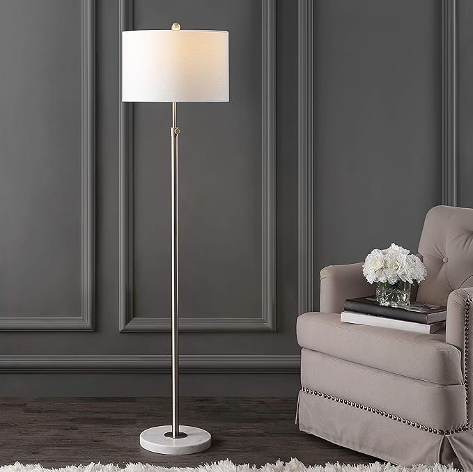 JONATHAN Y JYL3022C June 65" Adjustable Metal/Marble LED Floor Lamp, Modern, Contemporary, Elegant, Glam, Office, Living Room, Family Room, Dining Room, Bedroom, Hallway, Foyer, Chrome - LeafyLoom