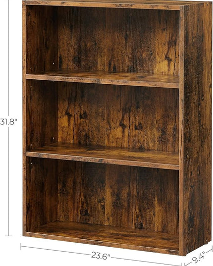 VASAGLE Bookshelf, 23.6 Inches Wide, 3-Tier Open Bookcase with Adjustable Storage Shelves, Floor Standing Unit, Rustic Brown ULBC163X01 - LeafyLoom