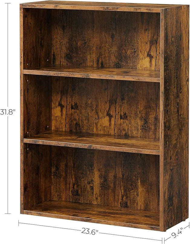 VASAGLE Bookshelf, 23.6 Inches Wide, 3-Tier Open Bookcase with Adjustable Storage Shelves, Floor Standing Unit, Rustic Brown ULBC163X01 - LeafyLoom
