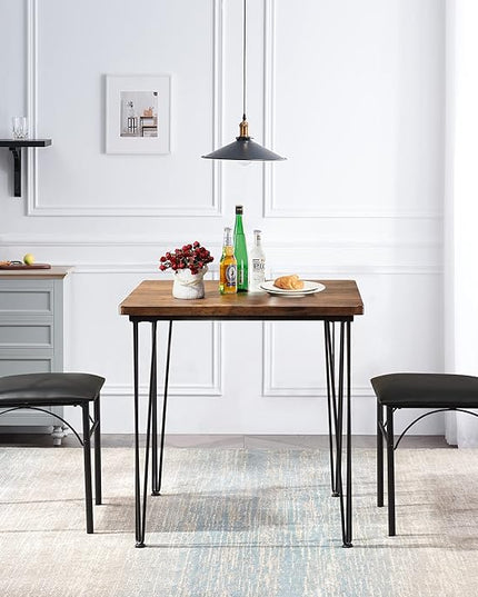 VECELO 3-Piece Dining Room Kitchen Table and Pu Cushion Chair Sets for Small Space, Seating for two, Brown - LeafyLoom