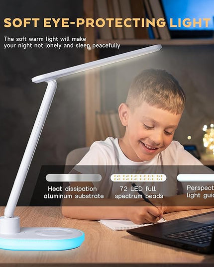 Led Desk Lamp with Charger: Office Table Lamps with USB Wireless Charging for Home Reading - Desk Lights with Clock for College - LeafyLoom