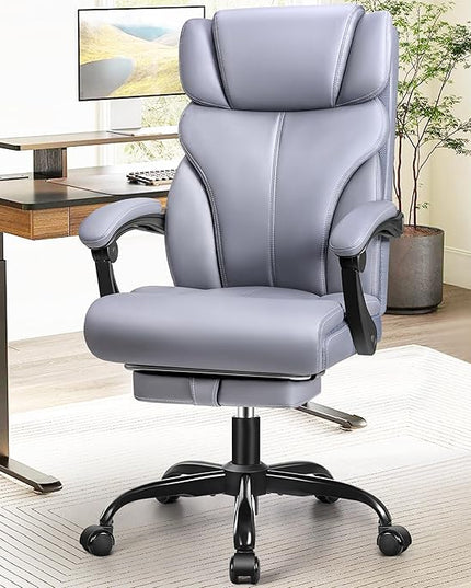 Office Chair, Executive Leather Chair Big and Tall Ergonomic Computer Desk Chair, Comfy Swivel Rolling Reclining Lumbar Support Task Chair with Adjustable High Back Foot Rest for Home Gaming - LeafyLoom